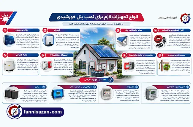انواع تجهیزات لازم برای نصب پنل و نیروگاه خورشیدی 0 تا 100